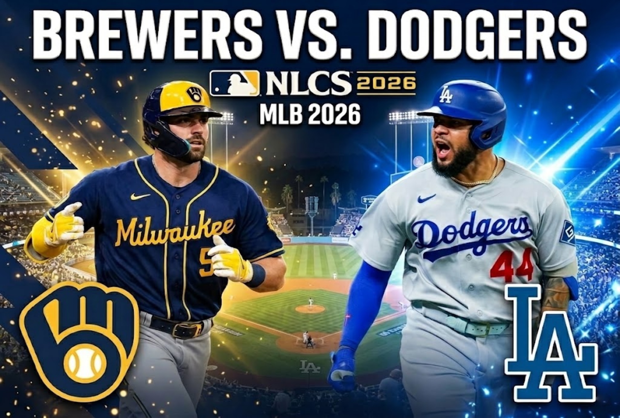 LOS ÁNGELES, CALIFORNIA (ESTADOS UNIDOS), 15/10/2026. Hoy jueves, Los Ángeles Dodgers vs. Milwaukee Brewers se enfrentan por el Juego 4, que puede ser definitivo en la serie y será transmitido por Televen. FOTO: Imagen creada por la IA de Gemini.