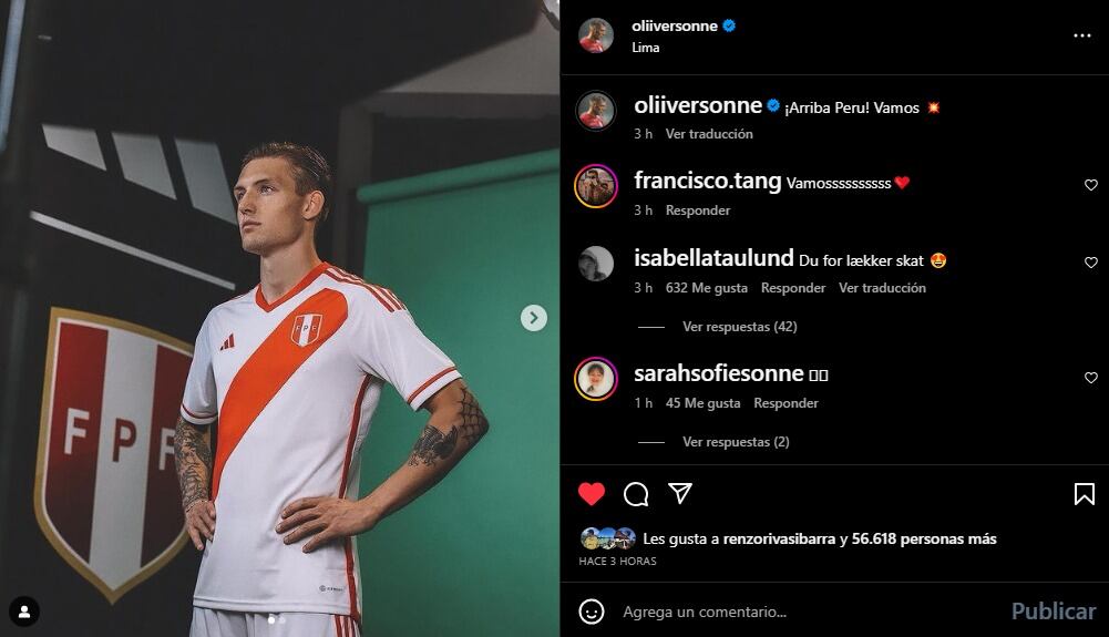 Oliver Sonne espera debutar con la Selección Peruana en esta fecha doble de noviembre. (Imagen: Captura de Instagram)