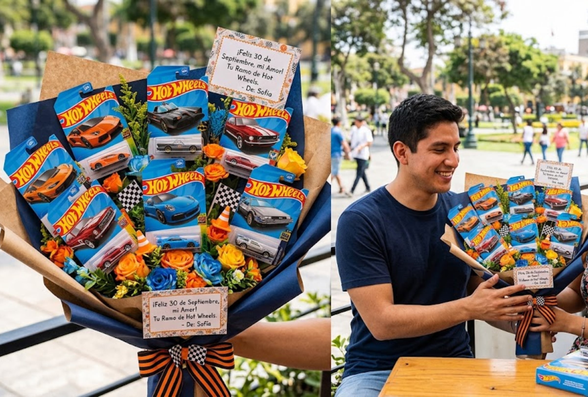 Consulta cuáles son algunas ideas de ramos de Hot Wheels que le puedes regalar a tu pareja este 30 de septiembre de 2026. (Foto: Imagen creada por El Comercio MAG utilizando la IA de Gemini)