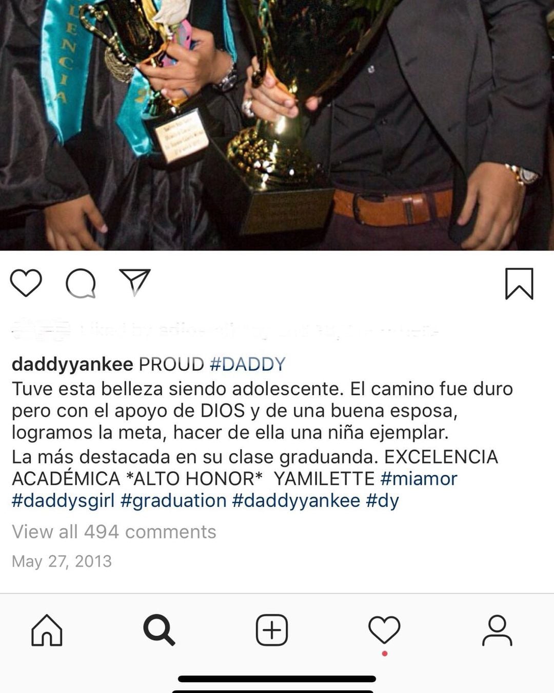 Daddy Yankee celebra la graduación de su hija Yamilette Ayala y le dedica unas palabras (Foto: Daddy Yankee / Instagram)