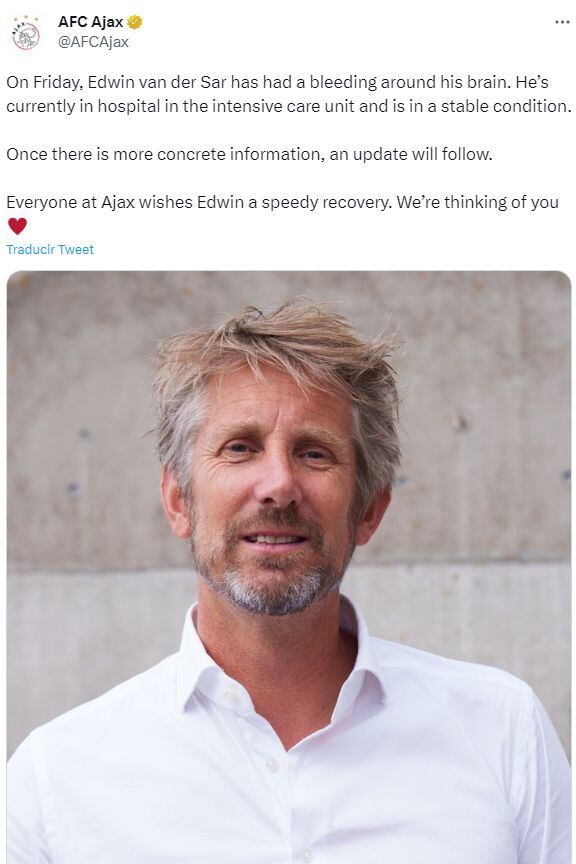 Van der Sar se encuentra en UCI tras sufrir una hemorragia cerebral.