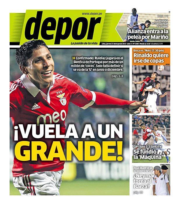 La portada de Depor de aquel entonces con la noticia de Ruidíaz al Benfica, que finalmente no se concretó.