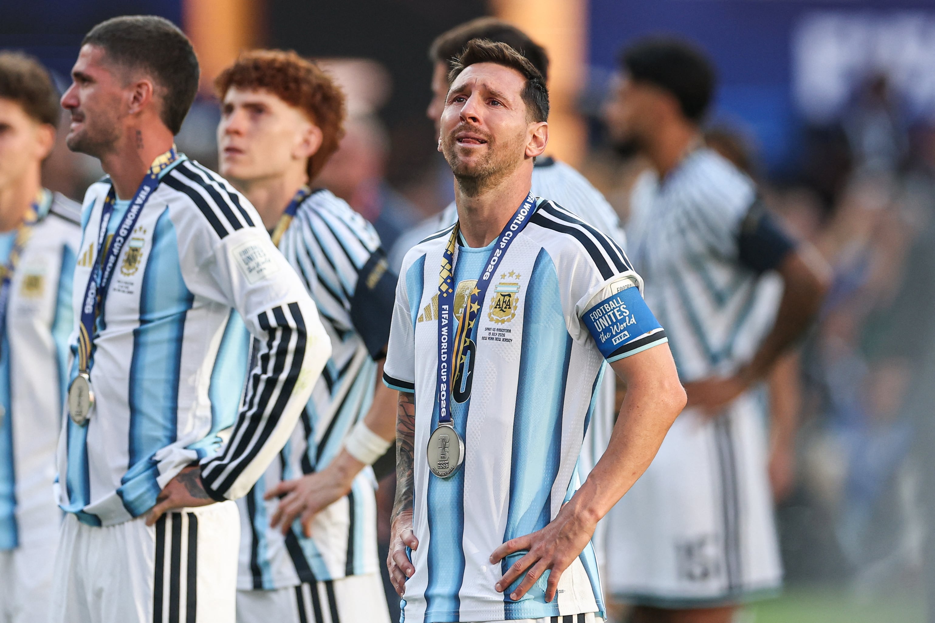 Argentina's forward #10 Lionel Messi reacts after losing the 2026 World Cup football tournament final match between Spain and Argentina at the New York/New Jersey Stadium in East Rutherford on July 19, 2026. (Photo by PATRICIA DE MELO MOREIRA / AFP)