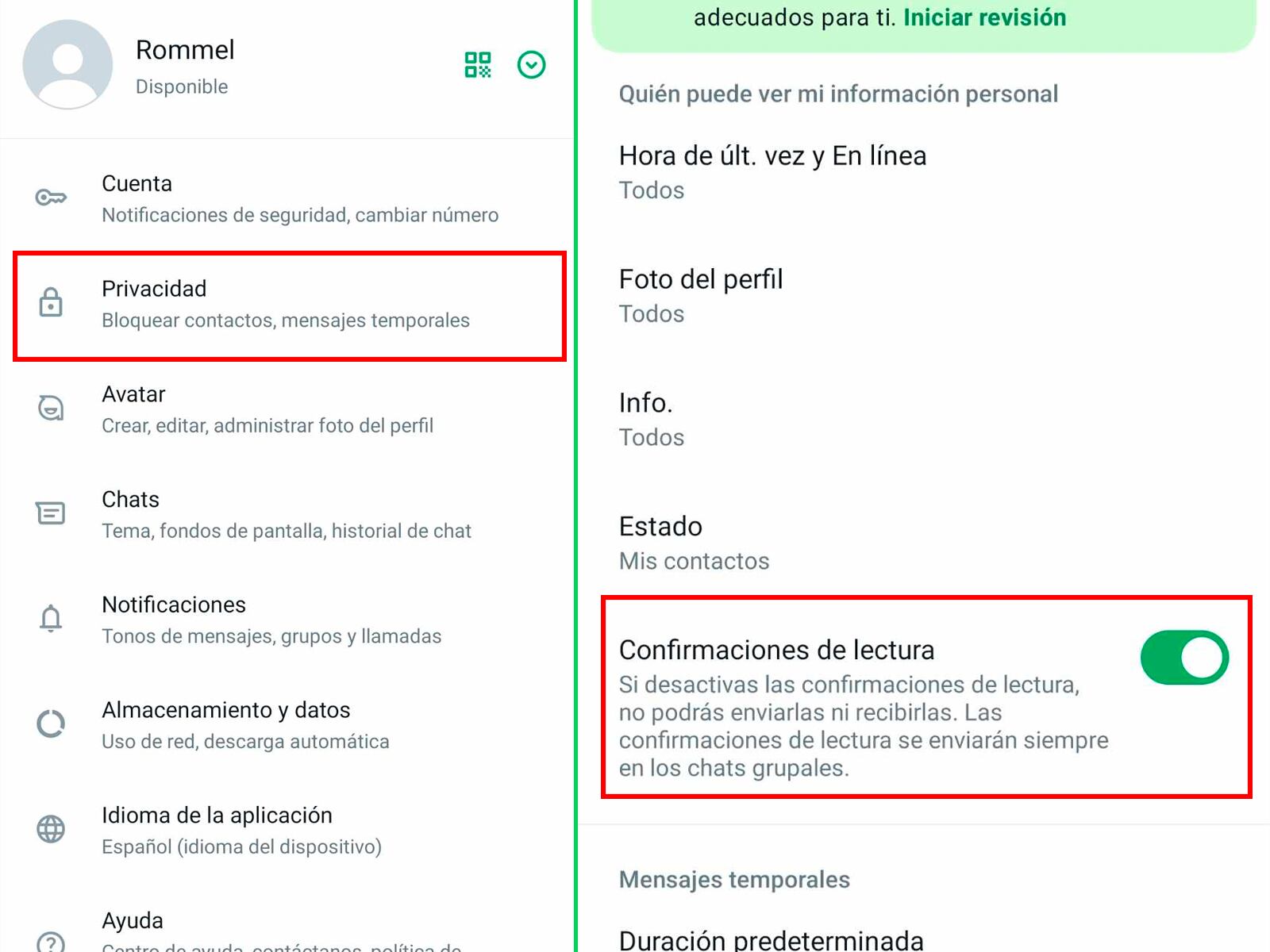 WHATSAPP | Estas son las opciones que debes deshabilitar en WhatsApp para ver los Estados en anonimato. (Foto: Depor - Rommel Yupanqui)