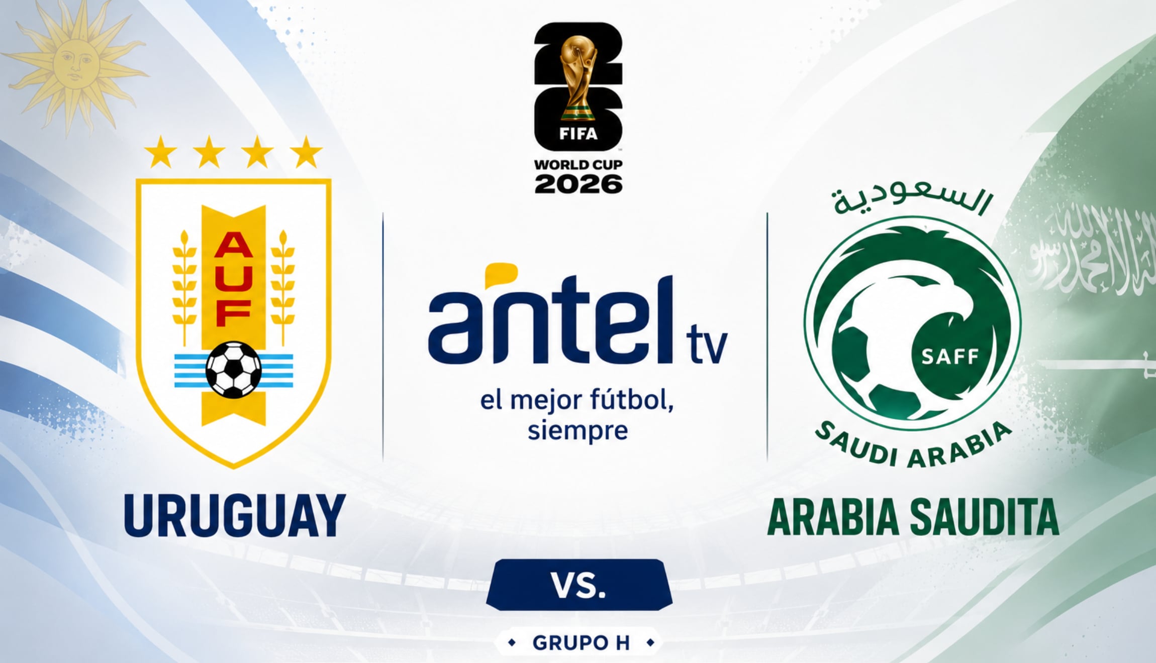 Señal abierta de Antel TV y Canal 5 EN VIVO para ver el partido de Uruguay vs. Arabia Saudita en directo, este lunes 15 de junio de 2026, por la Jornada 1 del Grupo H del Mundial. (Foto: Imagen creada por Depor utilizando la IA de Chat GPT)