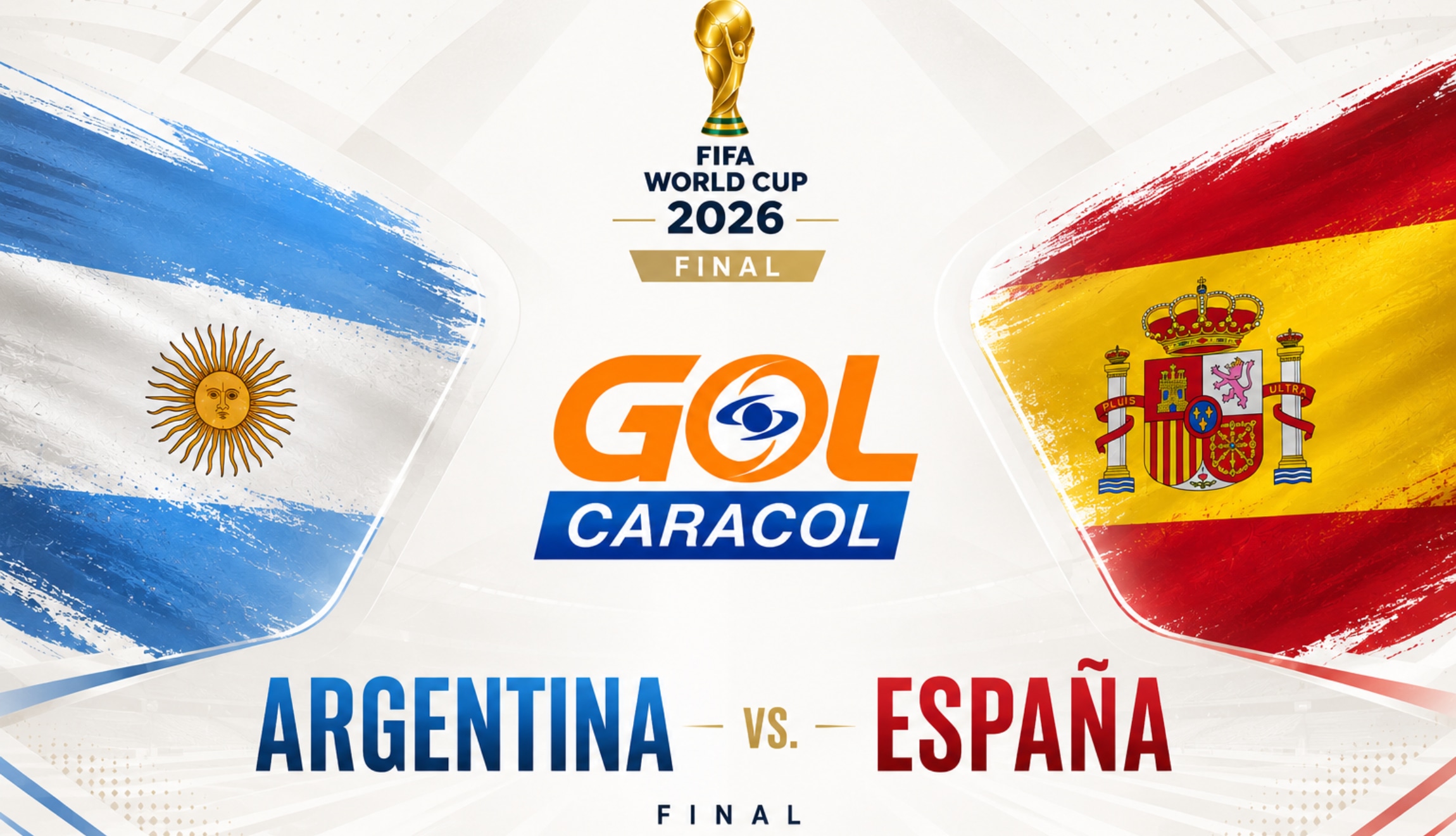 Mira la señal de GOL Caracol EN VIVO y siga el partido de Argentina vs. España por la final del Mundial 2026, este domingo 19 de julio desde el Metlife Stadium de New Jersey. (Foto: Imagen creada por Depor utilizando la IA de Chat GPT)