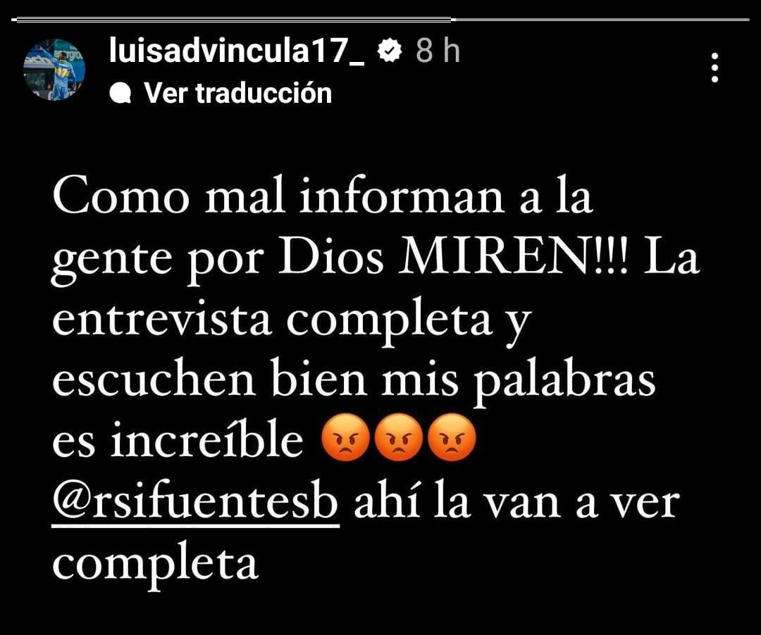 El enojo de Luis Advíncula en sus redes sociales. (Imagen: Captura de Instagram)