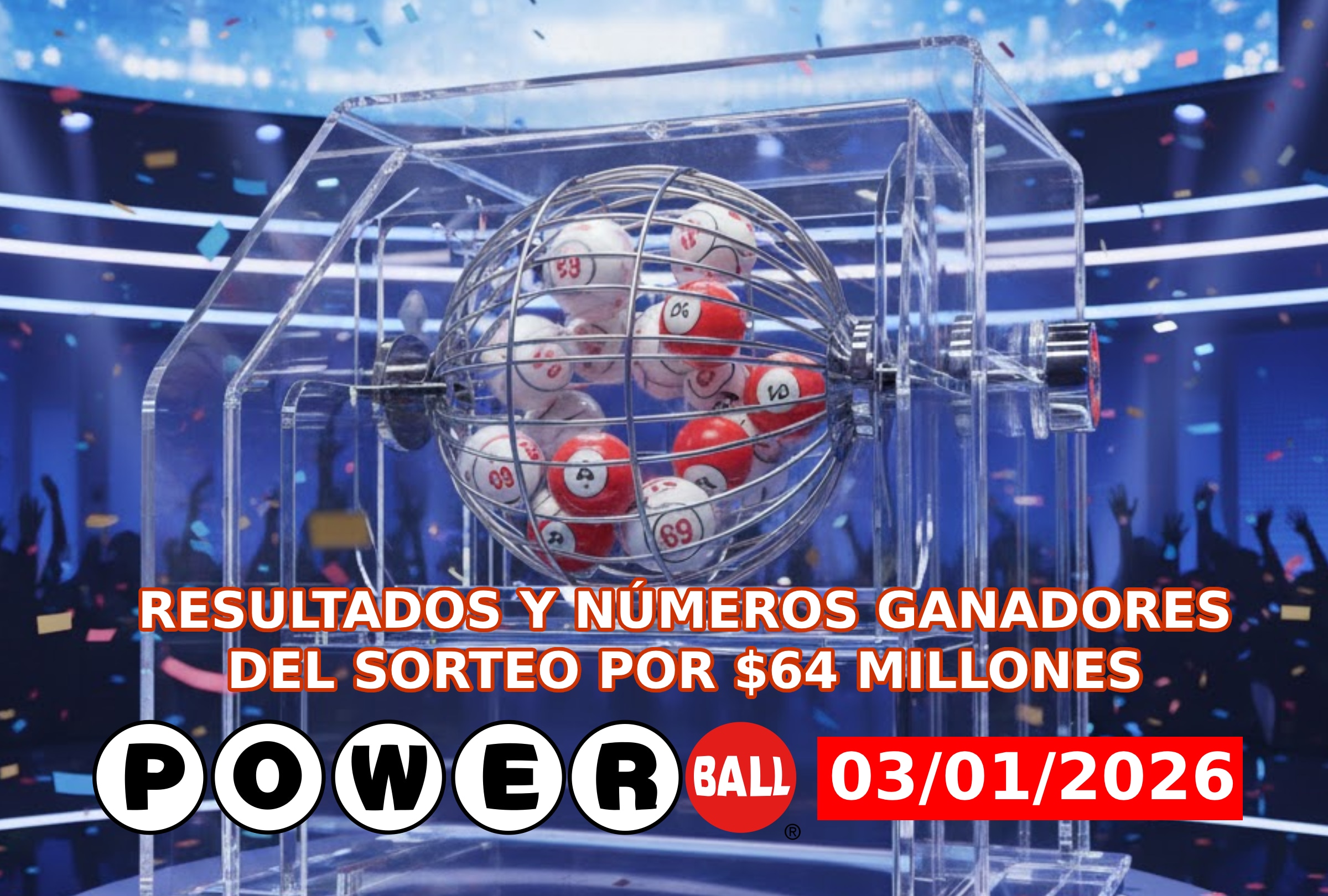 MIAMI, FLORIDA, 03/01/2026. ¿Quién fueron los ganadores del Powerball hoy? Revisa los resultados y números ganadores en vivo y en directo del sorteo del sábado 3 de enero de 2026 en los Estados Unido. IMAGEN CREADA POR NOÉ YACTAYO CON GEMINI AI Y LOGO DE POWERBALL.COM PARA DEPOR.COM
