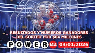 Resultados del Powerball EN VIVO hoy, 03/01/2026: números ganadores y dónde ver sorteo con bote de $64 millones en EE.UU.