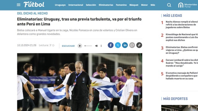 La opinión de la prensa deportiva uruguaya antes del partido frente a Perú por las Eliminatorias 2026.