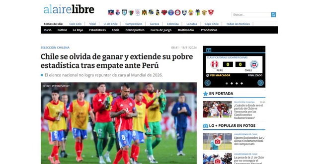 Las reacciones de la prensa chilena tras el empate entre la Roja y la Selección Peruana por las Eliminatorias 2026.
