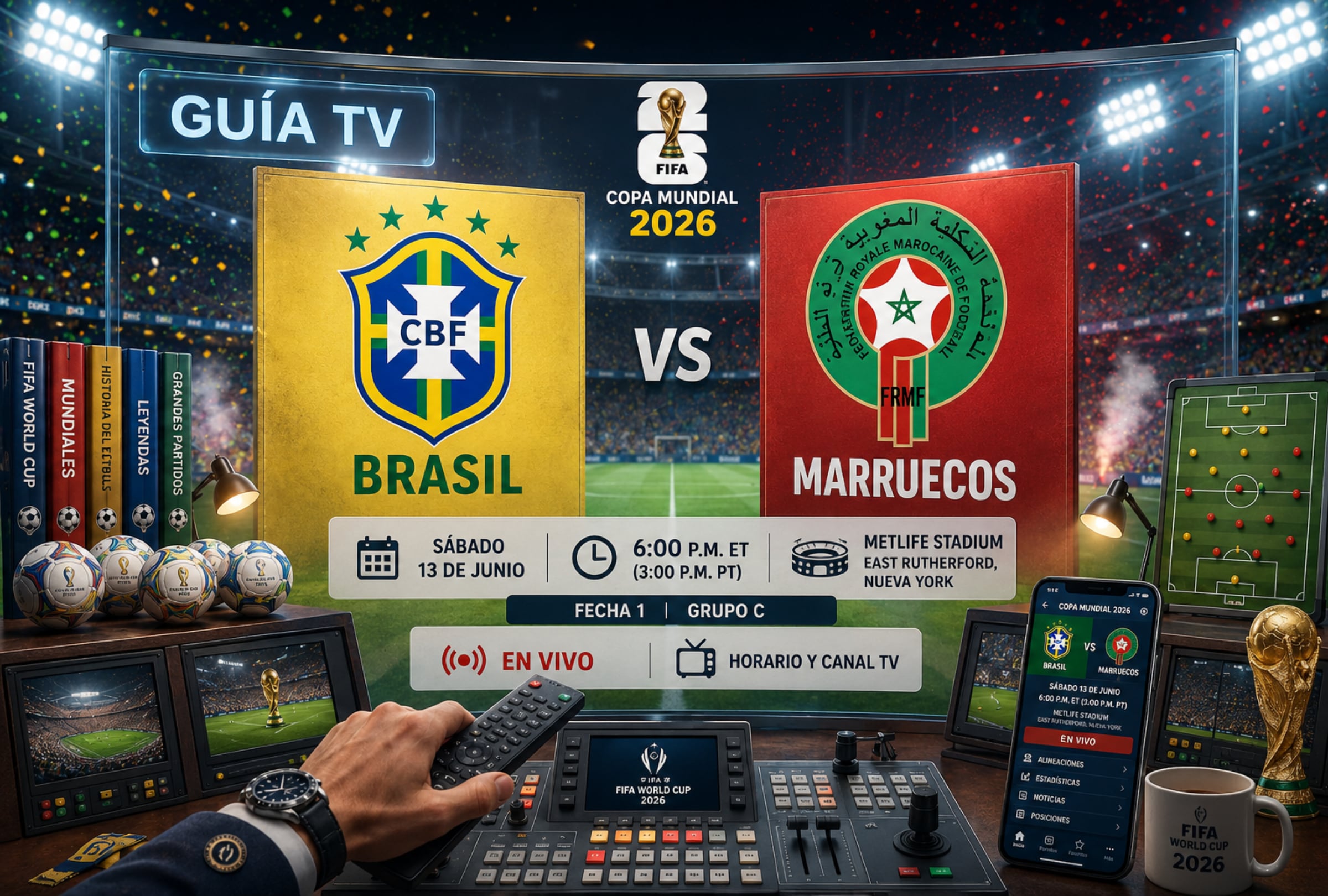 EAST RUTHERFORD, NUEVA YORK (ESTADOS UNDIS), 13/06/2026.- Lista de canales de televisión y servicios streaming para ver el partido entre Brasil y Marruecos este sábado 13 de junio por la fecha 1 del grupo del Mundial 2026 en el MetLife Stadium de East Rutherford, Nueva York. FOTO DE NOÉ YACTAYO