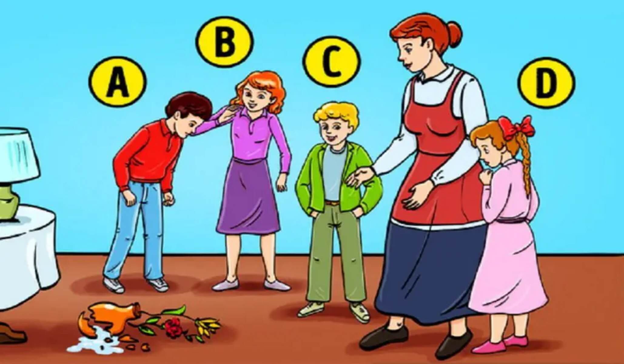 TEST VISUAL | Esta imagen te muestra que alguien rompió el jarrón de una casa. ¿Quién crees que lo hizo? (Foto: namastest.net)