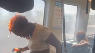 Mujer fue captada con el cabello en llamas al interior de un tren