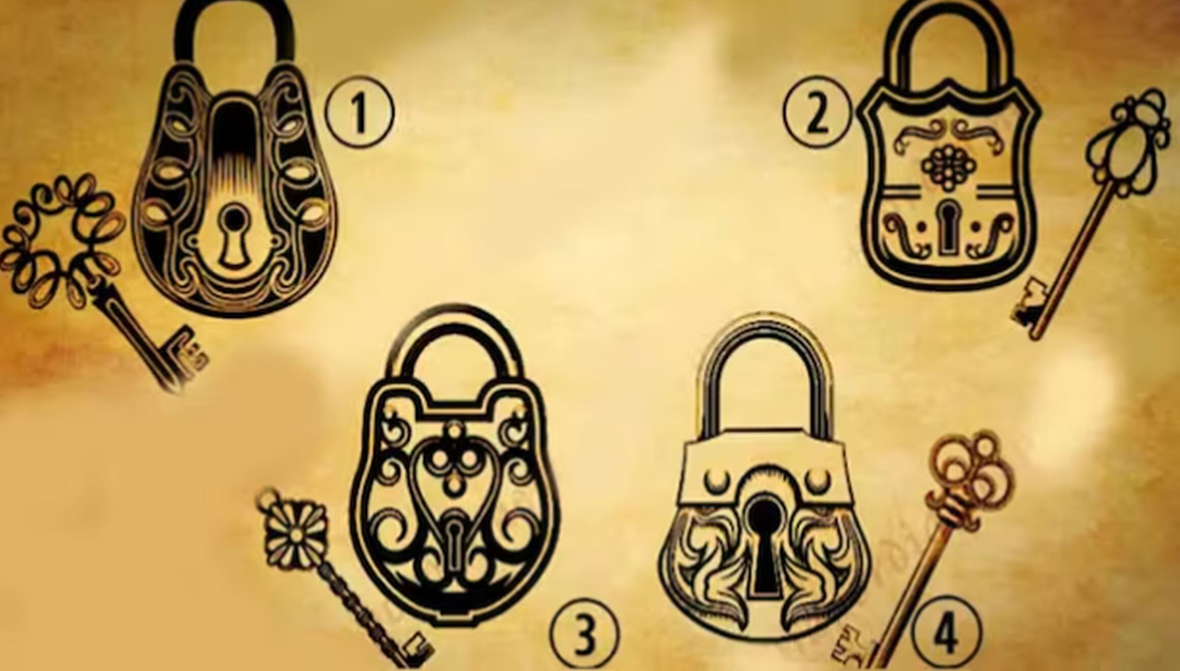 TEST VISUAL | Esta imagen muestra candados con sus respectivas llaves. Indica cuál quieres abrir. (Foto: namastest.net)