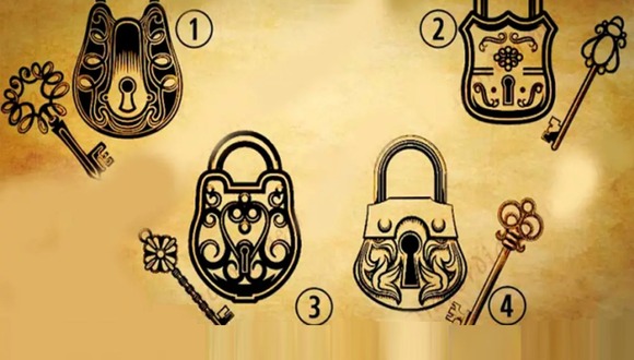 TEST VISUAL | En esta imagen puedes apreciar cuatro candados. Cada uno aparece con su respectiva llave. Indica cuál deseas abrir. (Foto: namastest.net)