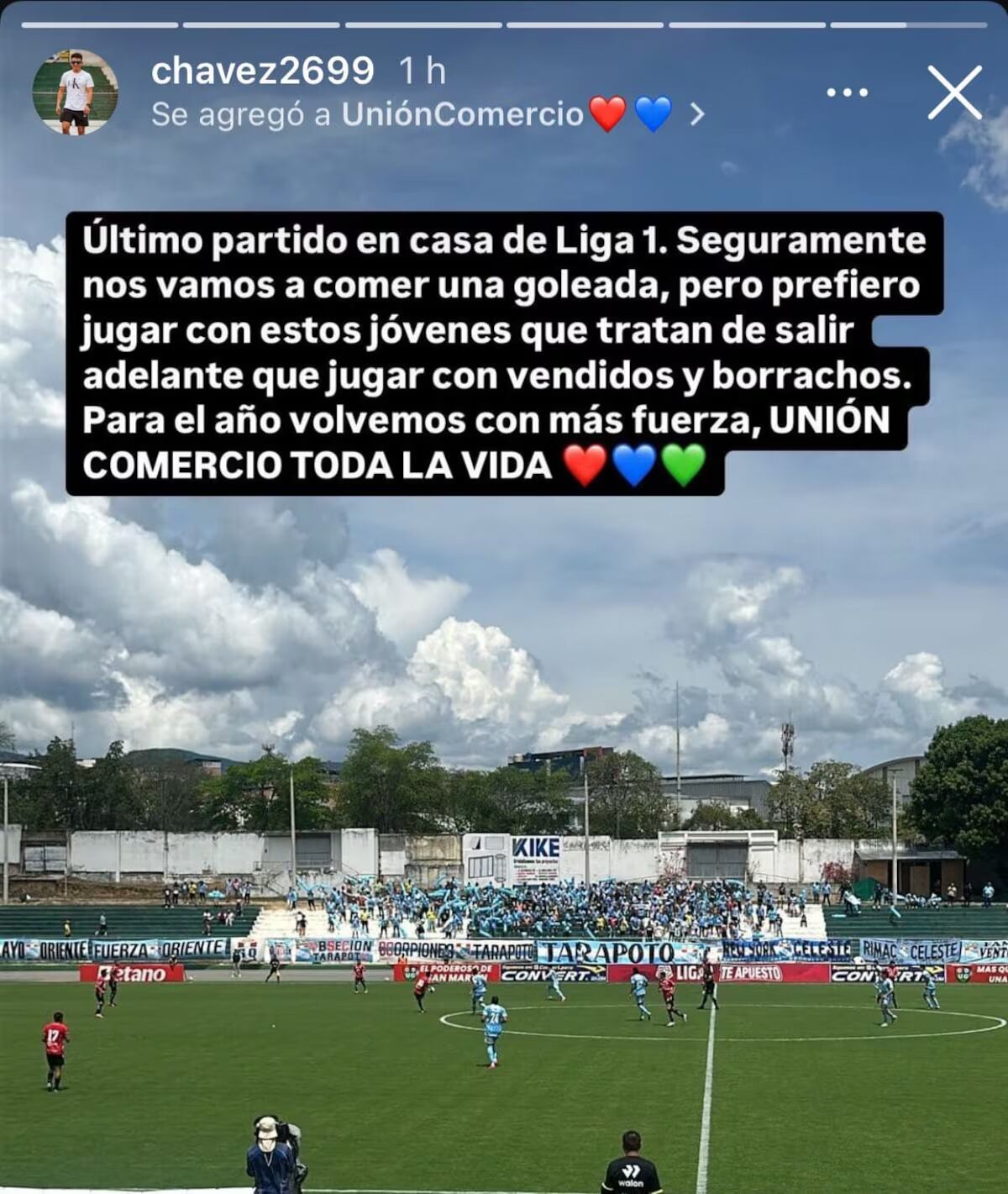 La publicación de Christian Chávez, vicepresidente de Unión Comercio. (Imagen: Instagram)