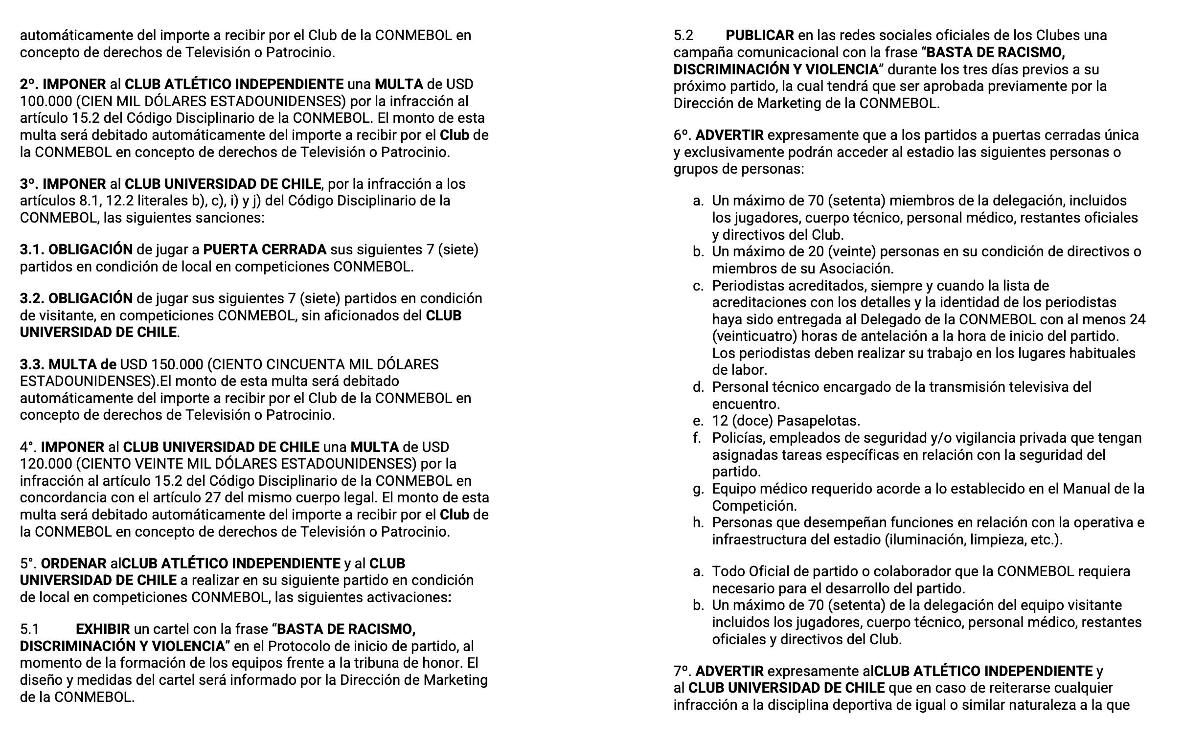 Documento oficial de CONEMBOL sobre la resulución del caso | FOTO: CONMEBOL
