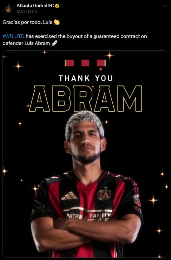 Atlanta United comunicó en sus redes sociales la salida de Luis Abram del club. (Foto: Captura X)