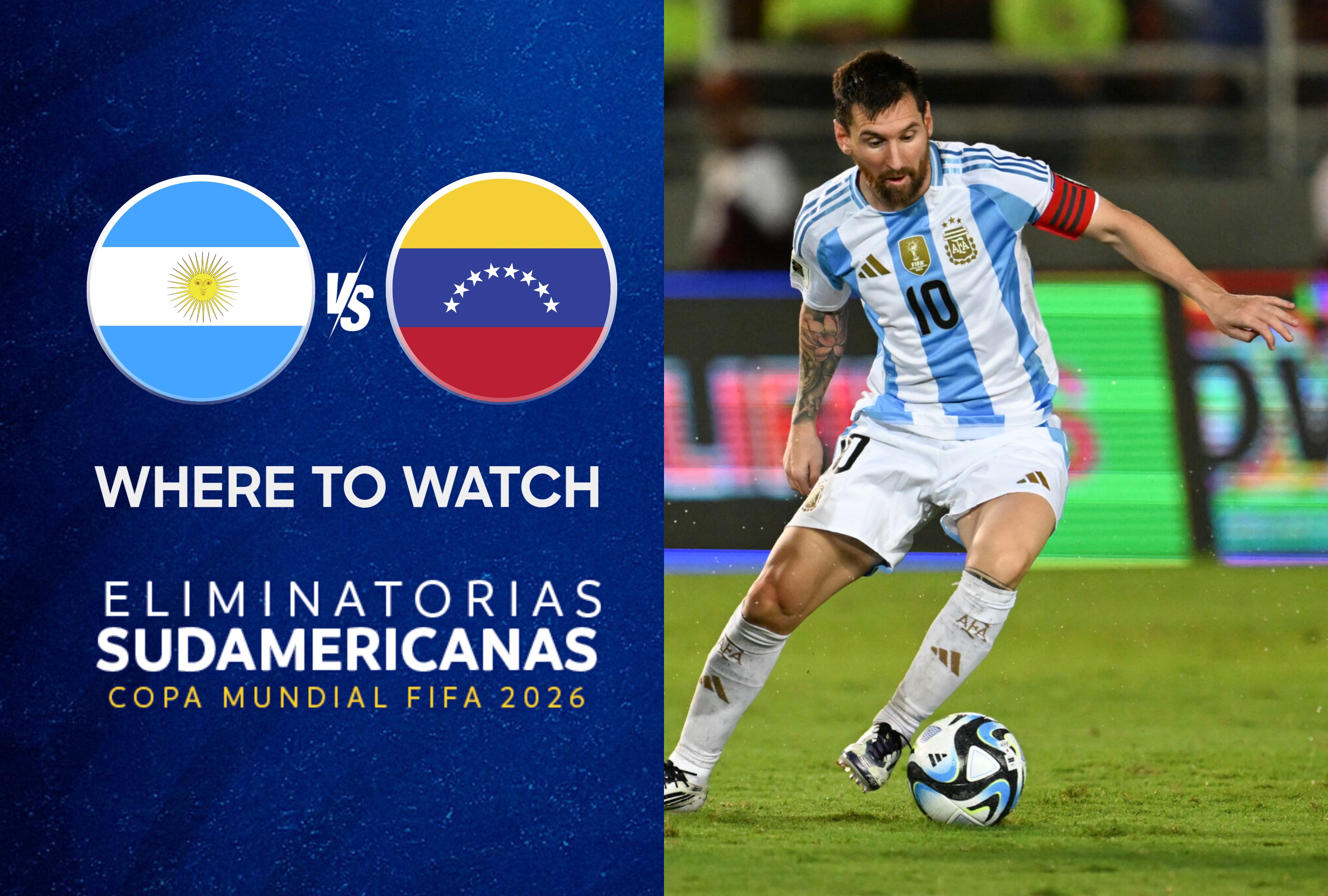Argentina vs. Venezuela in the 2026 World Cup Qualifiers with Lionel Messi in action. Find out where to watch the game live, kickoff time, TV broadcast, and streaming options. | Photo by conmebol.com / Depor