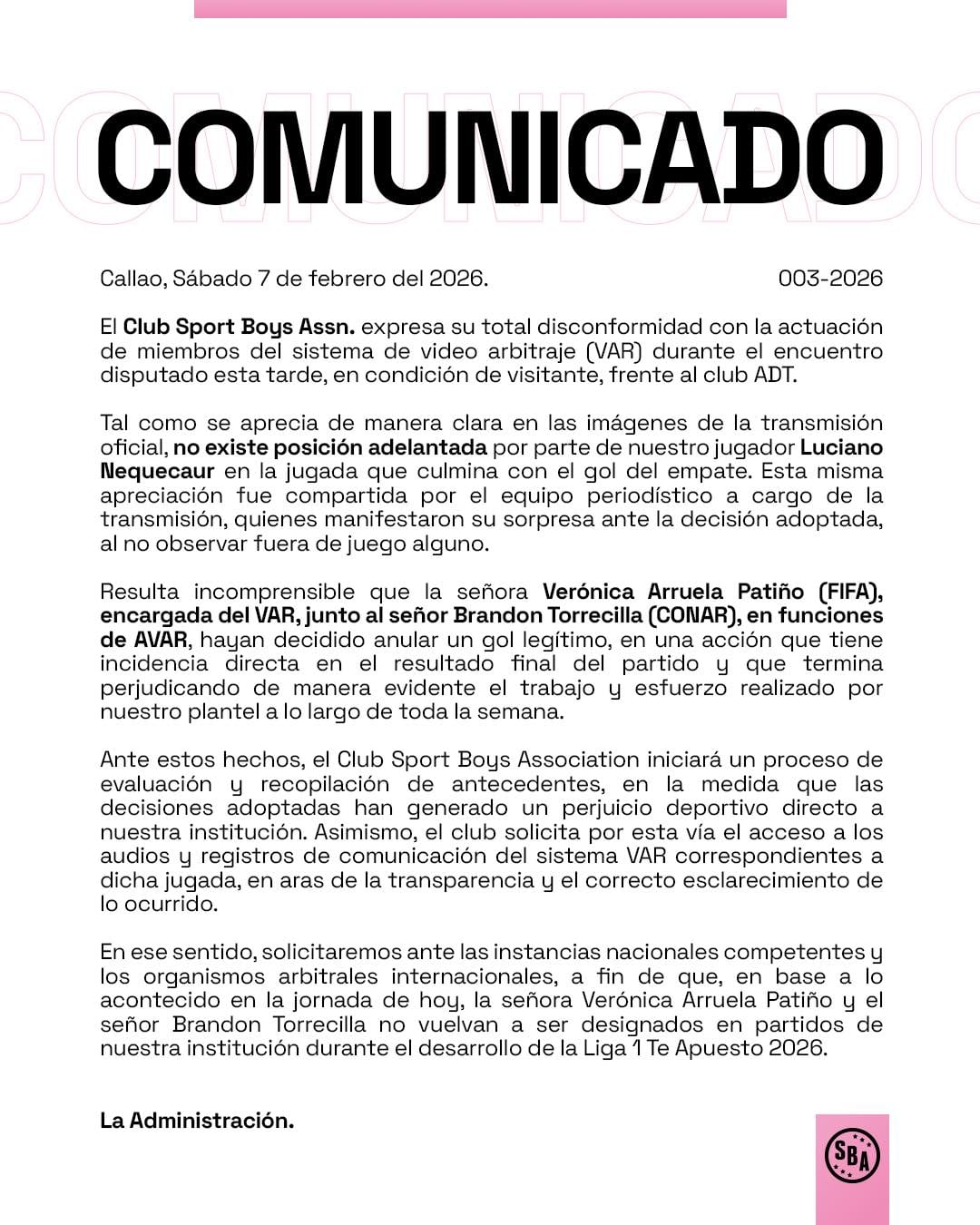 Sport Boys emitió un comunicado tras la derrota ante ADT. (Imagen: Sport Boys)