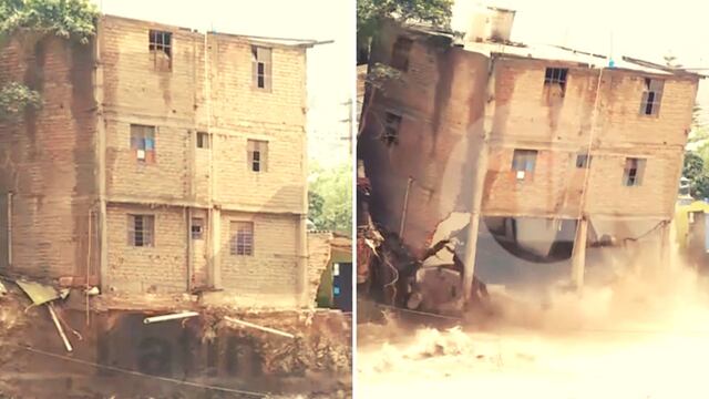 Chosica: Casa de tres pisos se desploma en el río Rímac tras aumento del caudal