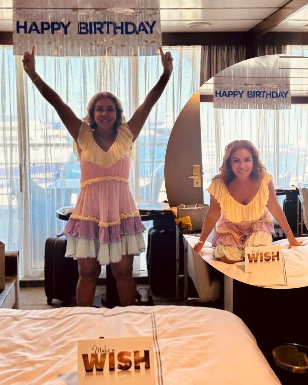 Rocío Sánchez Azuara lució un vestido corto con escote en v, el cual tiene un decorado compuesto por olanes (Foto: Rocío Sánchez Azuara/ Instagram)