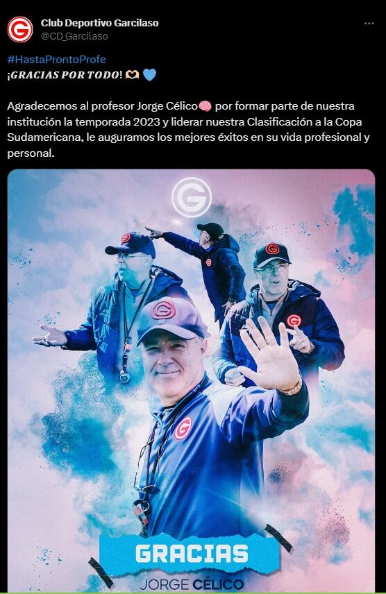 Deportivo Garcilaso anunció salida de Jorge Célico. (Foto: Twitter)