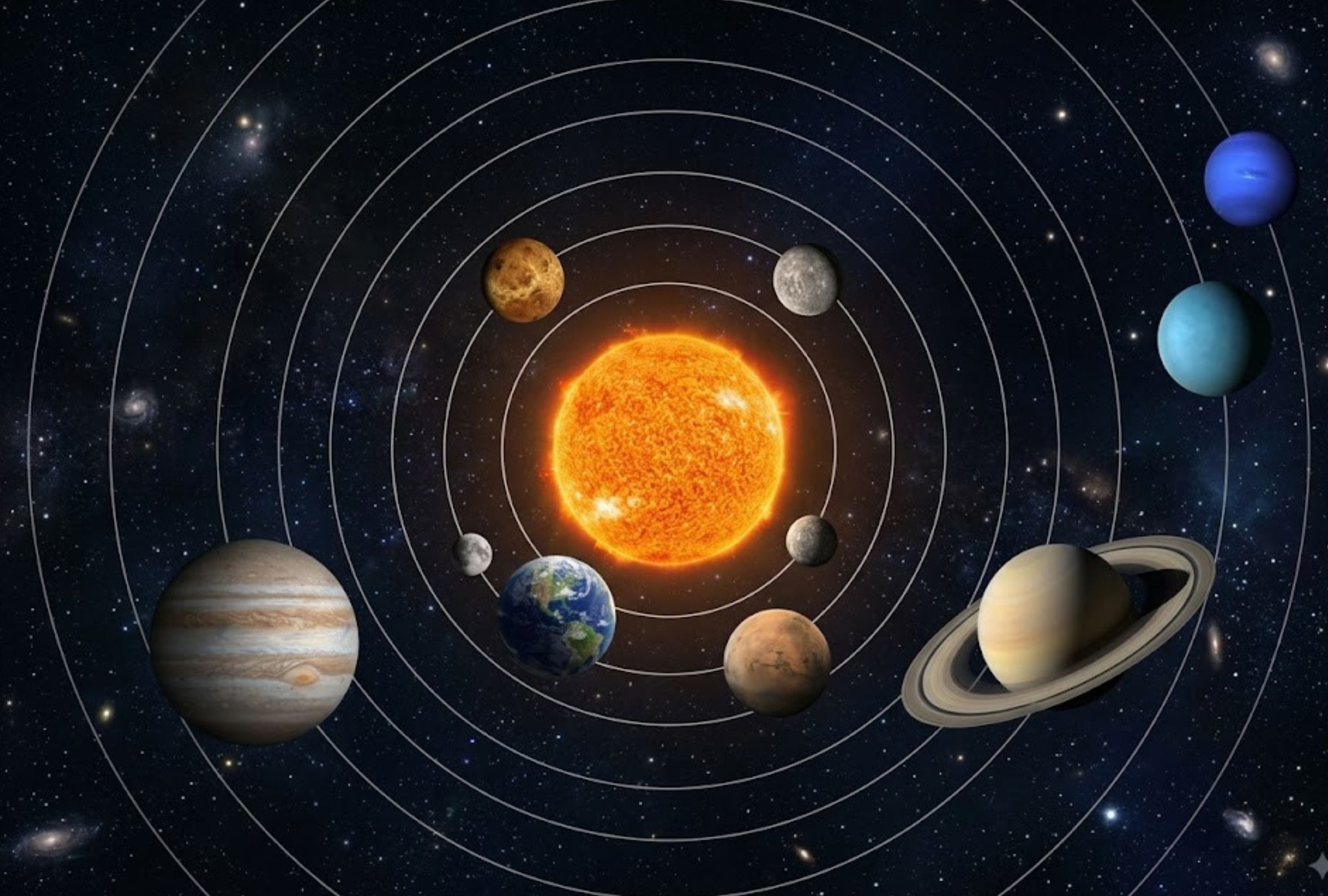 Conoce a qué hora ver la alineación de seis planetas del 12 de agosto en Estados Unidos, los horarios por estado y qué necesitas para observarla. (Foto: Gemini AI / Composición Mag)