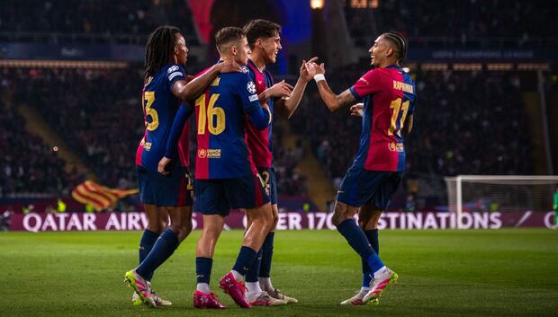 Un gol de Raphinha, un doblete de Robert Lewandowski y un tanto de Lamine Yamal le dieron la victoria al FC Barcelona sobre Borussia por la ida de los cuartos de final de la UEFA Champions League 2024-25. | Crédito: fcbarcelona.es