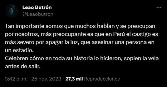 El mensaje de Leao Butrón a Universitario. (Imagen: 'X')