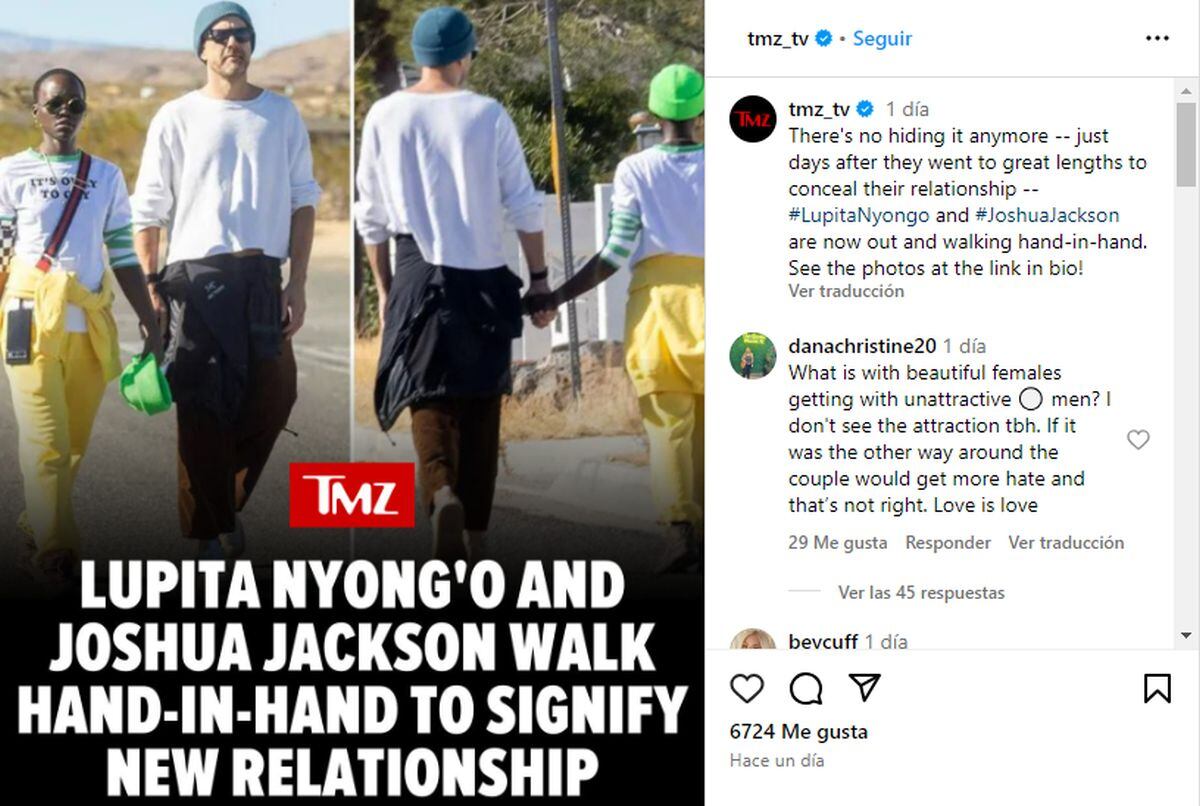 Lupita Nyong'o y Joshua Jackson paseando sin importarles que los miren juntos (Foto: TMZ)