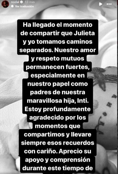 Este fue el comunicado de Christian Nodal para anunciar su rompimiento con Cazzu (Foto: Christian Nodal / Instagram)