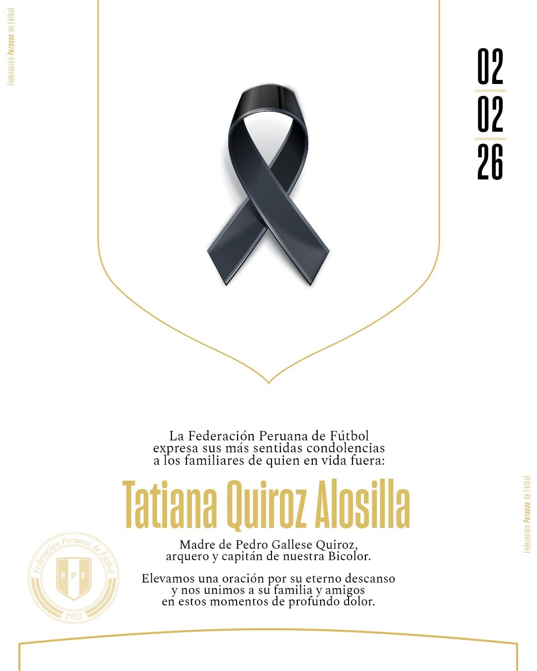 FPF envió mensaje a Pedro Gallese por el fallecimiento de su madre. (Imagen: FPF)