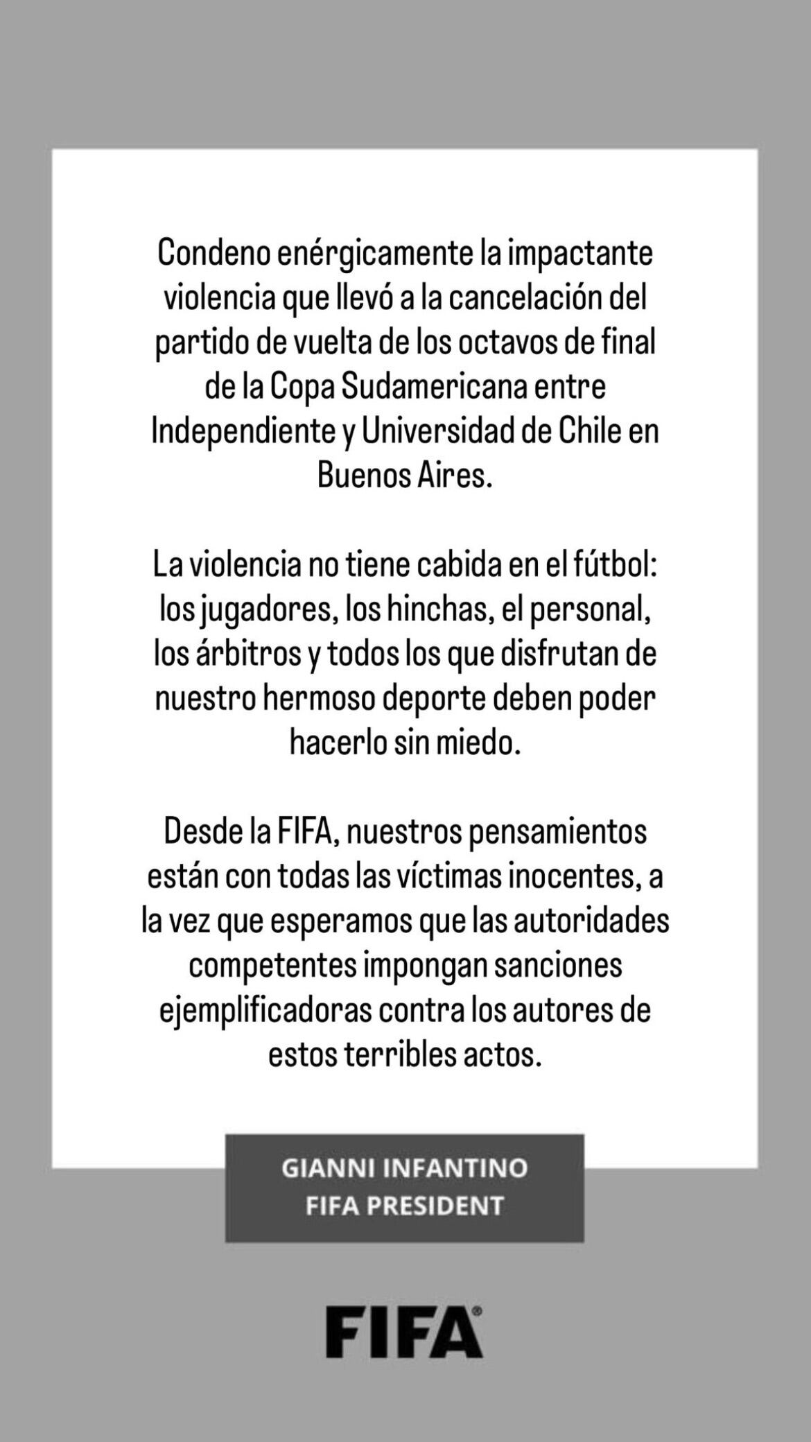 Comunicado de Gianni Infantino compartido en sus redes sociales. (Foto: @gianni_infantino)
