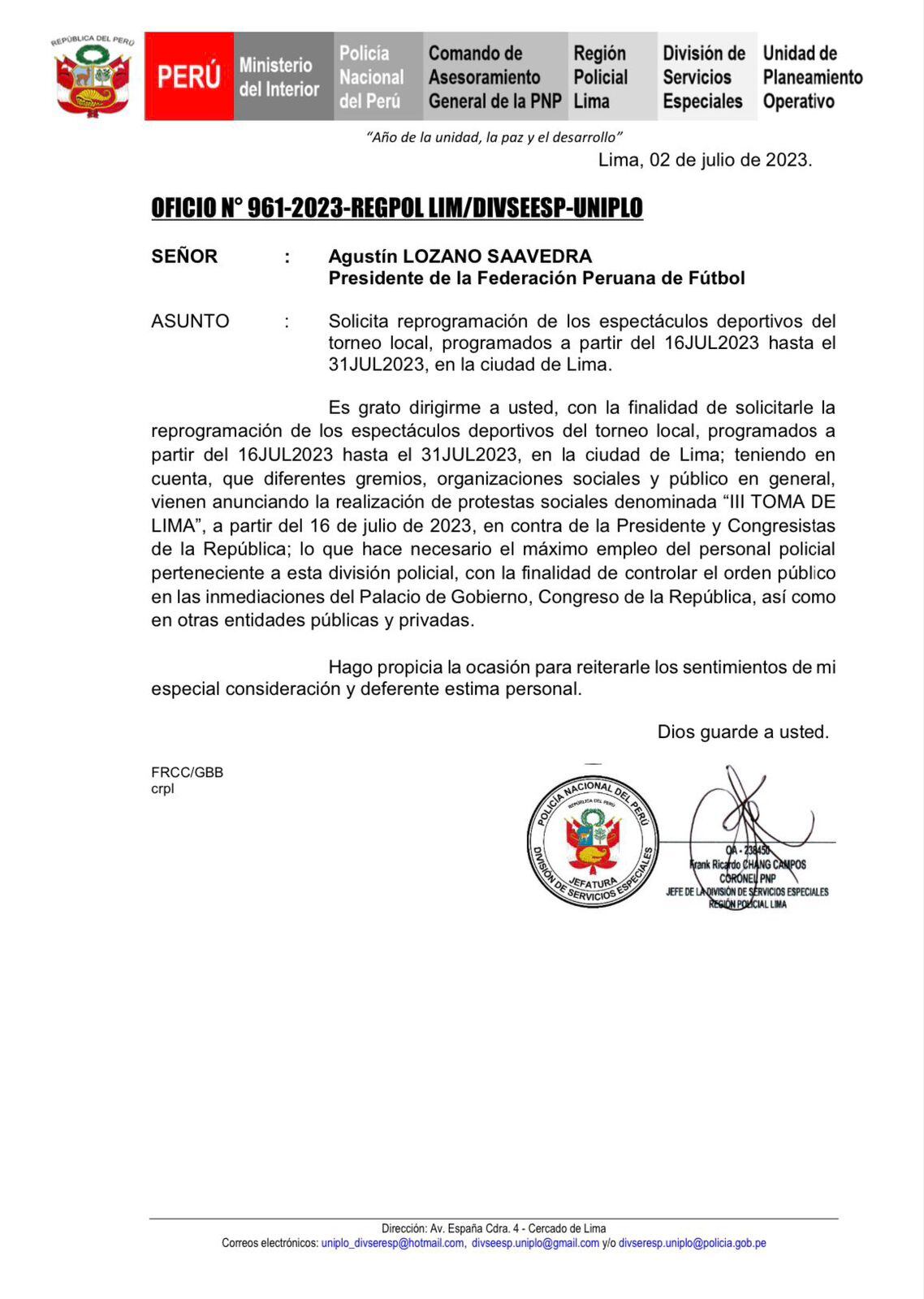 La Liga 1 Betsson se pausará por falta de garantías.