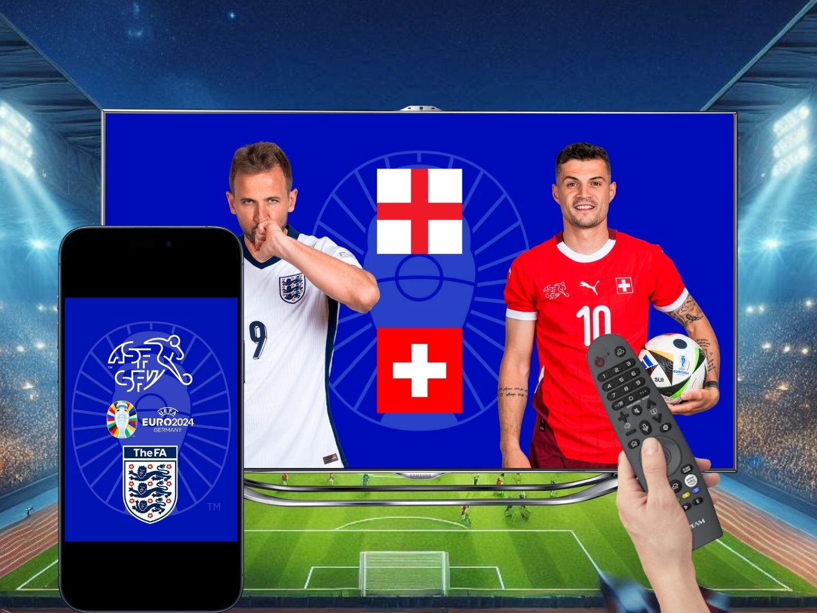 No te pierdas el electrizante Inglaterra - Suiza. Descubre múltiples opciones de streaming y plataformas para ver los cuartos de final de la Eurocopa 2024 EN DIRECTO. | Crédito: Canva / Composición Mix