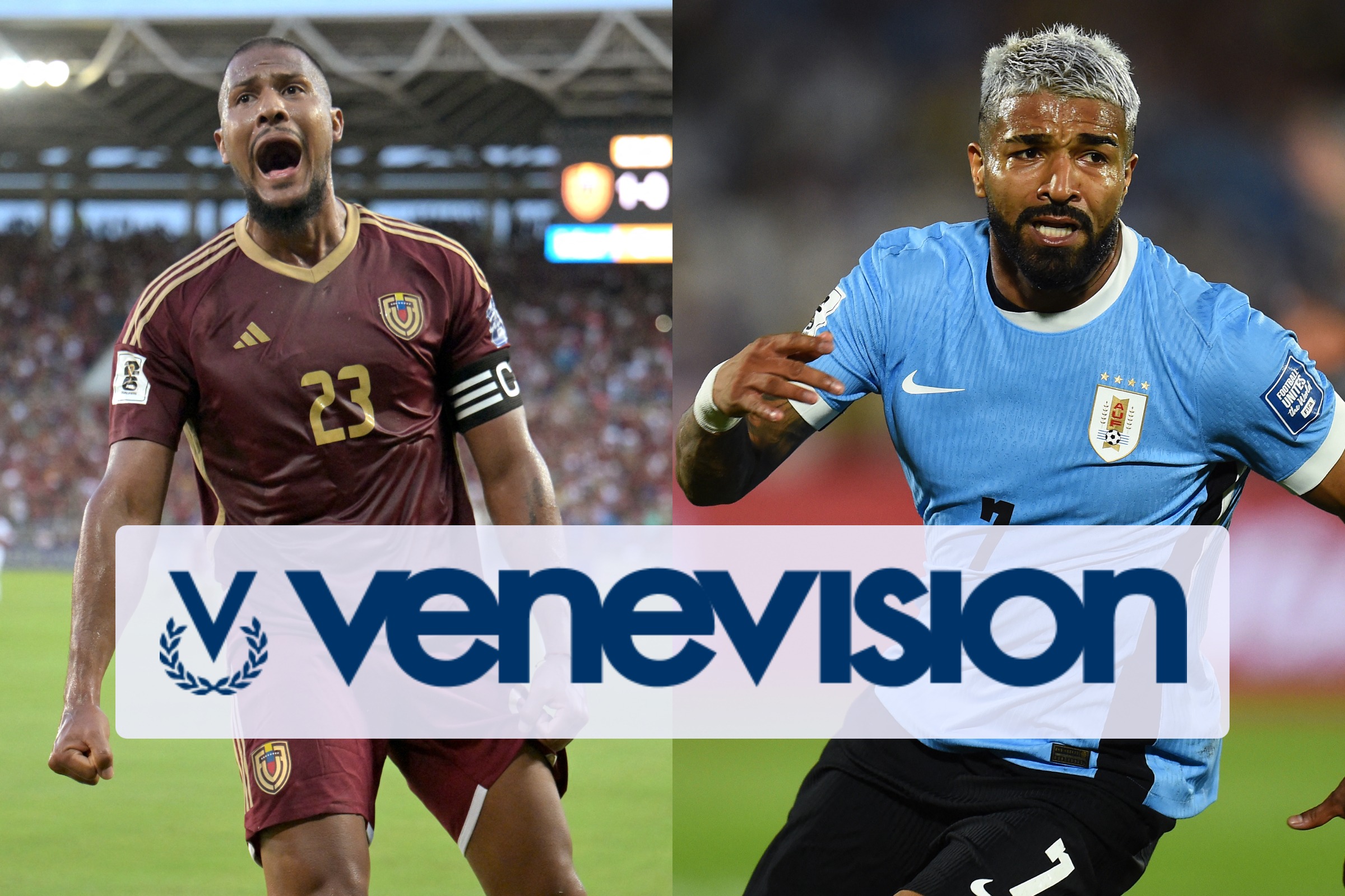 Señal de Venevisión para ver el partido de Venezuela vs. Uruguay en TV abierta, este martes 10 de junio por la Jornada 16 de las Eliminatorias 2026. (Fotos: AFP / Composición Depor)