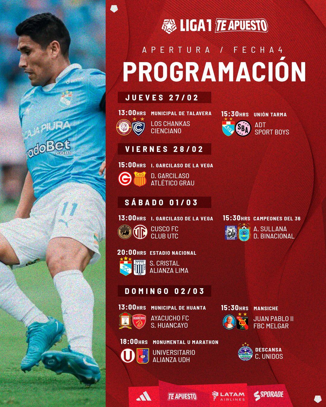 Programación oficial de la fecha 4 del Torneo Apertura 2025.
