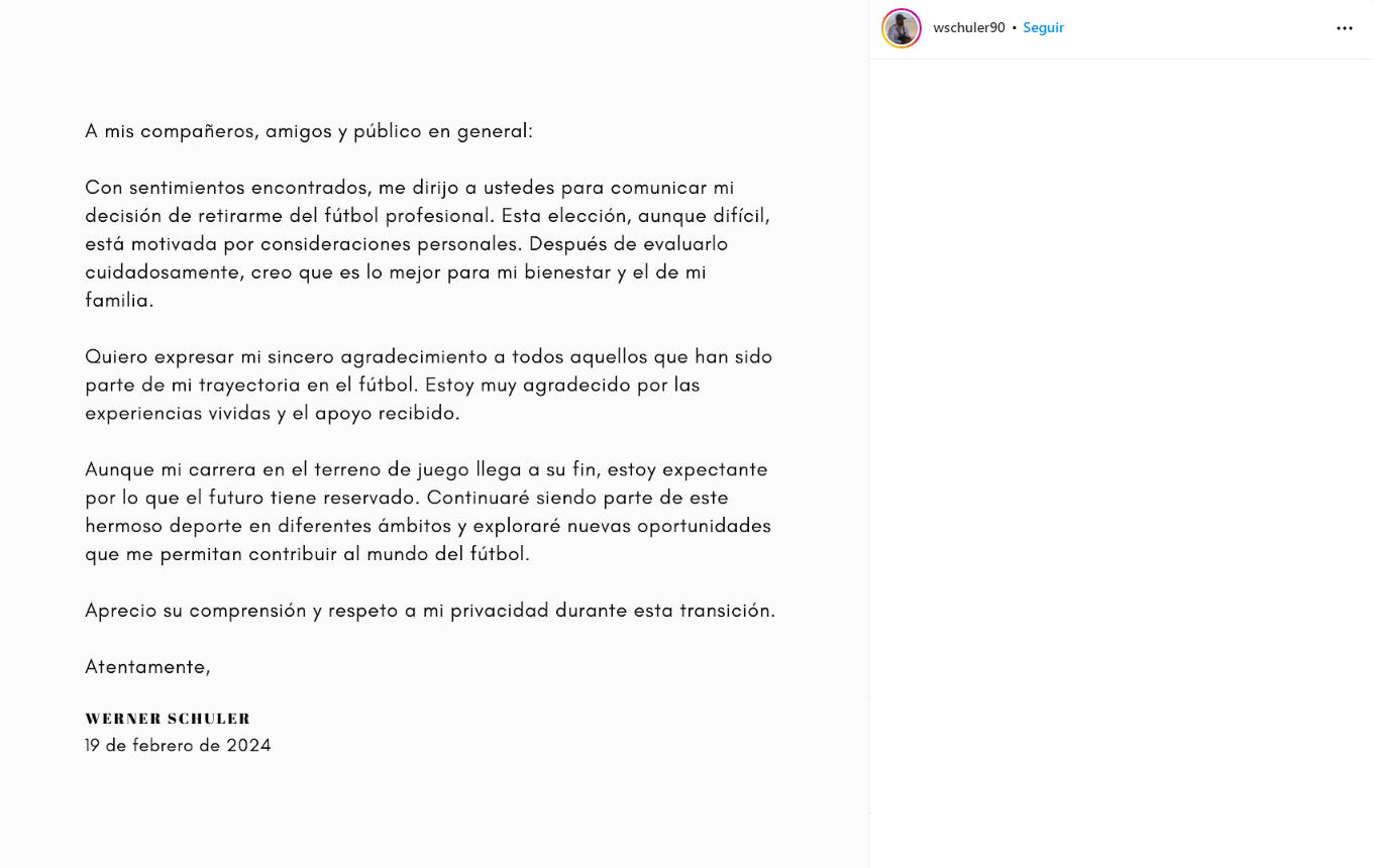 Schuler anunció su retiro del fútbol profesional. (Captura)