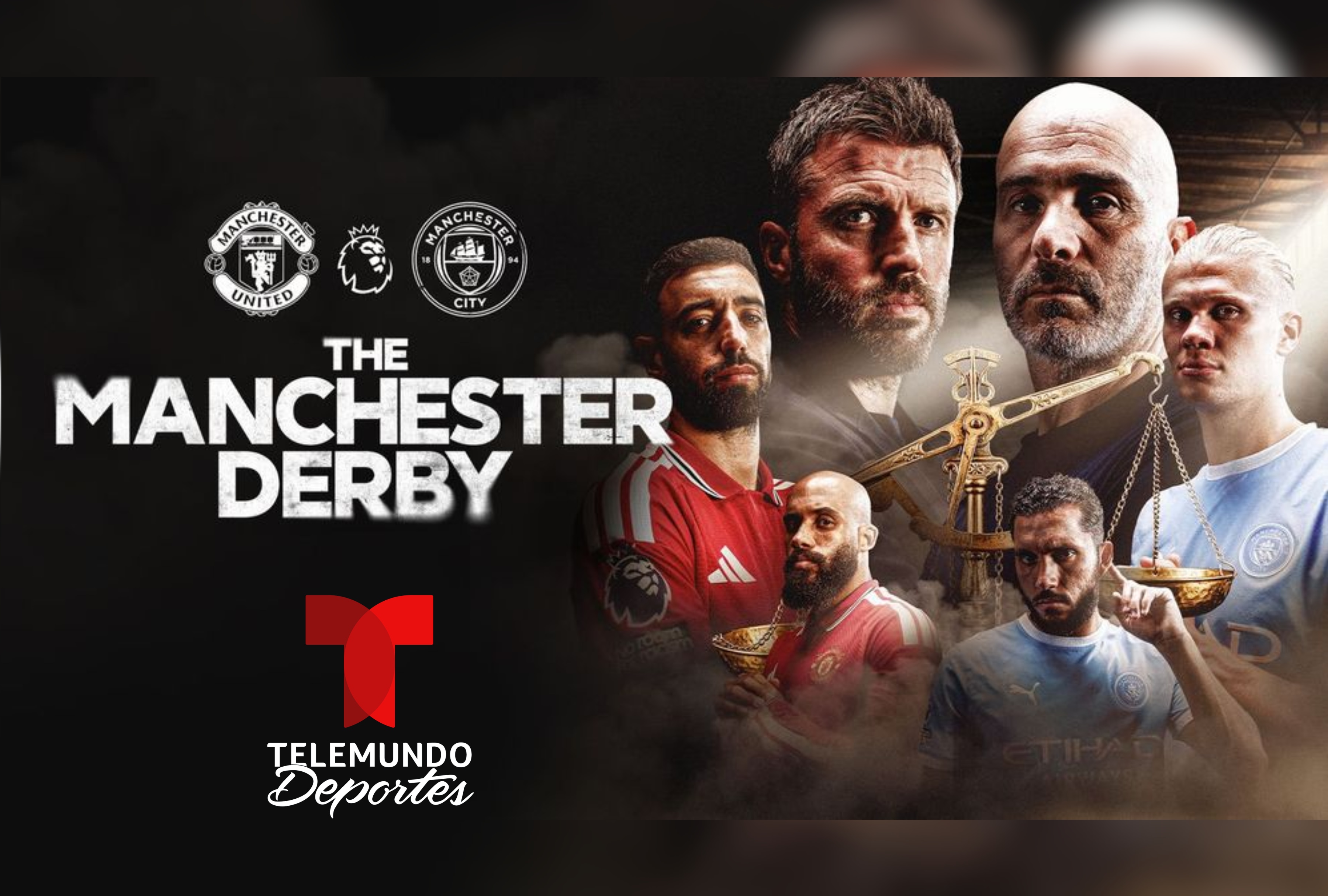 Cobertura en español de Telemundo Deportes para el Derbi de Manchester entre United y City por la Premier League. Sepa cómo ver la señal abierta de televisión y el streaming oficial en Estados Unidos. | Crédito: premierleague.com / Composición Depor