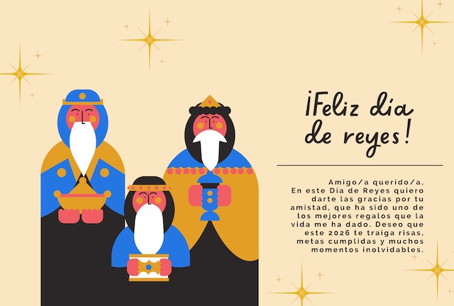 Amigo/a querido/a,En este Día de Reyes quiero darte las gracias por tu amistad, que ha sido uno de los mejores regalos que la vida me ha dado. Deseo que este 2026 te traiga risas, metas cumplidas y muchos momentos inolvidables. | Crédito: canva.com / Composición Depor
