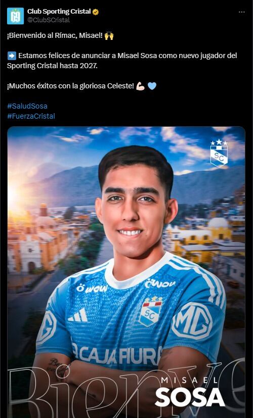 Sporting Cristal confirmó el fichaje de Misael Sosa. (Captura: Sporting Cristal)