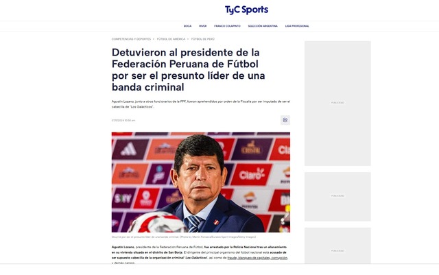 Medios internacionales reaccionaron a la detención de Agustín Lozano, quien es acusado de pertenecer a la organización criminal 'Los Galácticos'. (Foto: Captura).