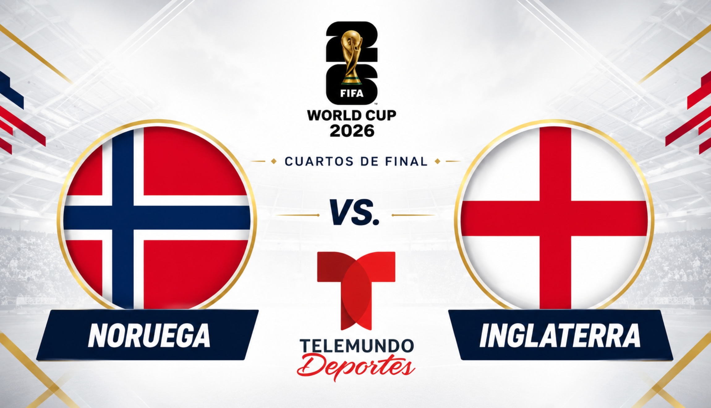 Señal de Telemundo Deportes para ver la transmisión del juego Noruega vs. Inglaterra, hoy sábado 11 de julio, por los cuartos de final del Mundial 2026. (Foto: Imagen creada por Depor utilizando la IA de Chat GPT)