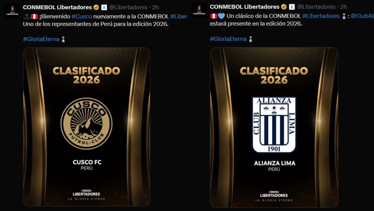 Conmebol confirmó participaciones de Cusco FC y Alianza Lima. (Foto: Captura X)