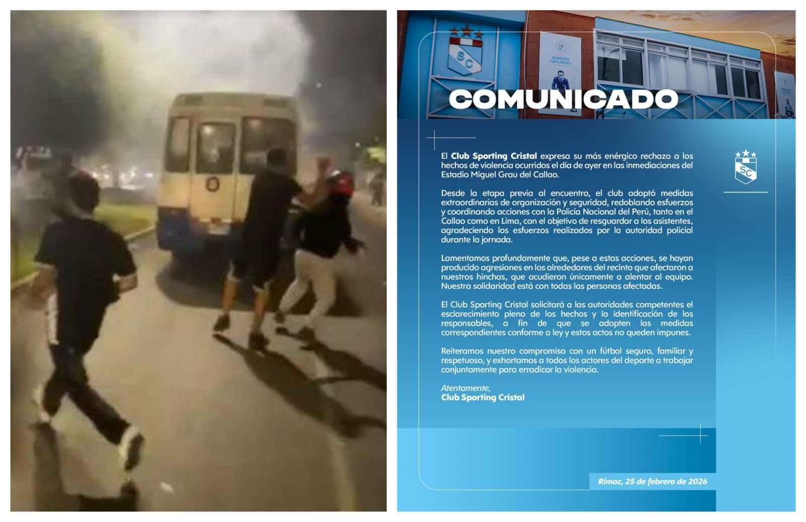 La dirigencia celeste solicitó a las autoridades la identificación de los responsables. (Foto: Captura de video/Sporting Cristal)