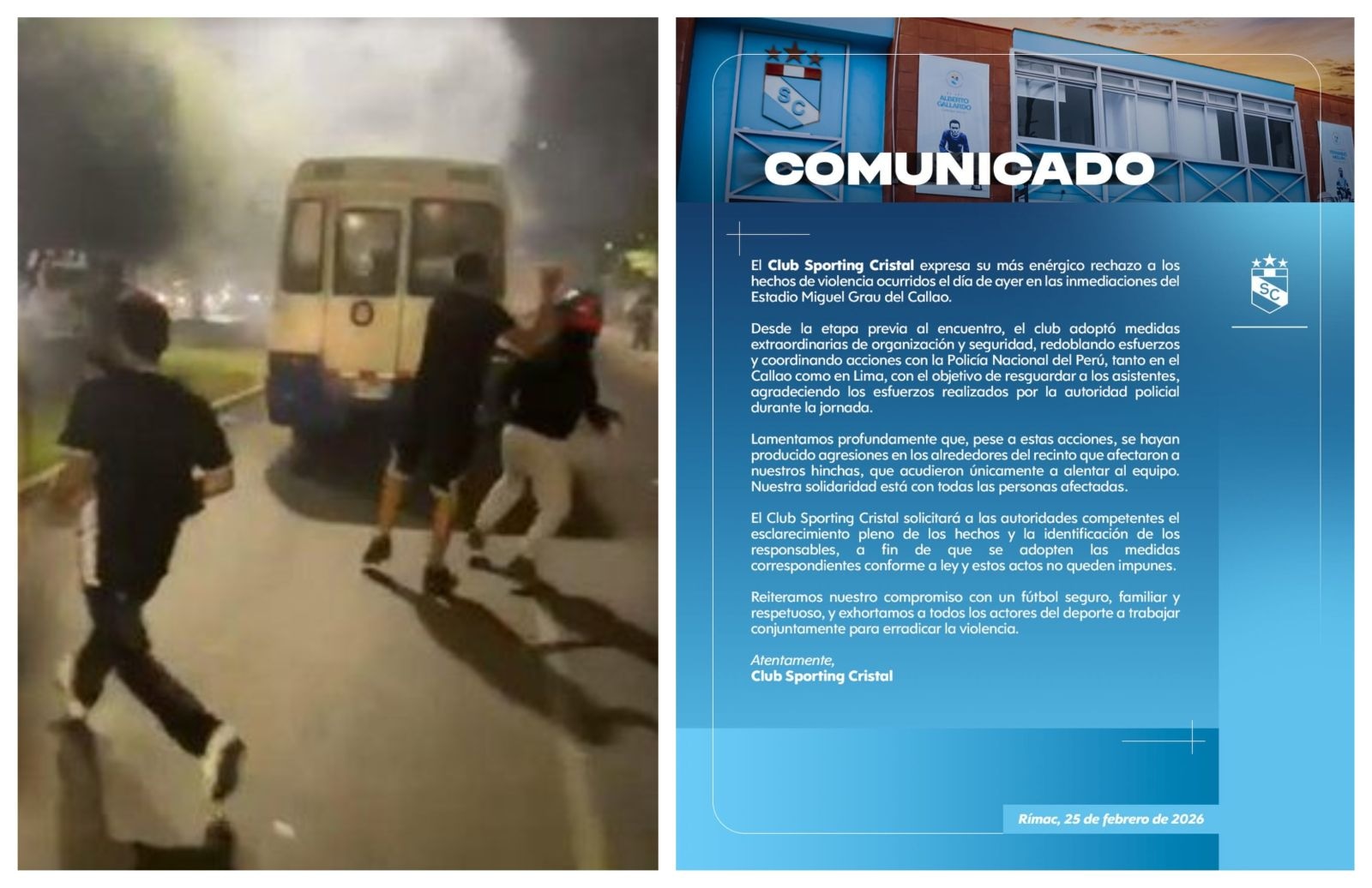 La dirigencia celeste solicitó a las autoridades la identificación de los responsables. (Foto: Captura de video/Sporting Cristal)