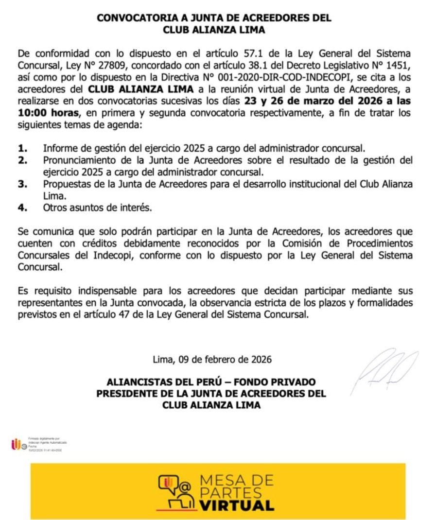 Aliancistas por el Perú convocó a junta de acreedores para tomar decisiones, tras eliminación en Libertadores. (Foto: @JorgeZunigaADP)