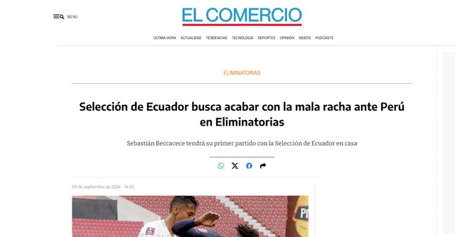 Así vive la prensa de Ecuador la previa del partido por las Eliminatorias 2026. (Foto: capturas de pantalla)